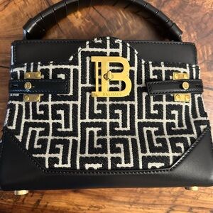 Balmain Black and White Satchel with Gold Accents